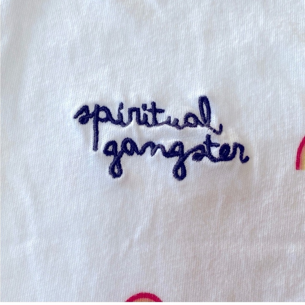 Spiritual Gangster White Crop Tank with Mini Rainbow Motif •EUC - Picture 7 of 7